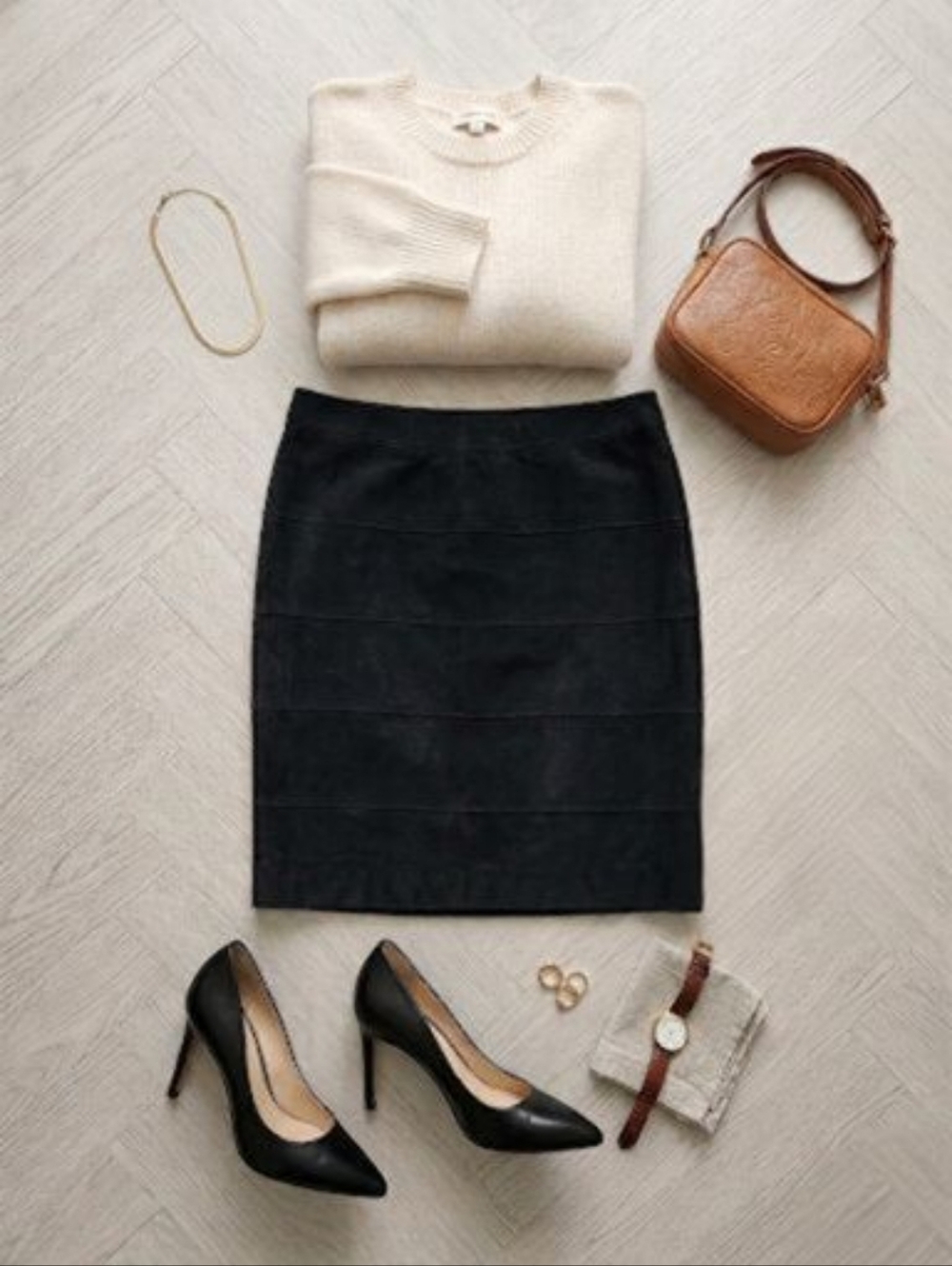 EUC Virtue Black Suede Leather Pencil Skirt, Size 2